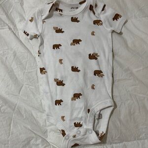 Adorable White and Brown Bear Print Baby Onesie